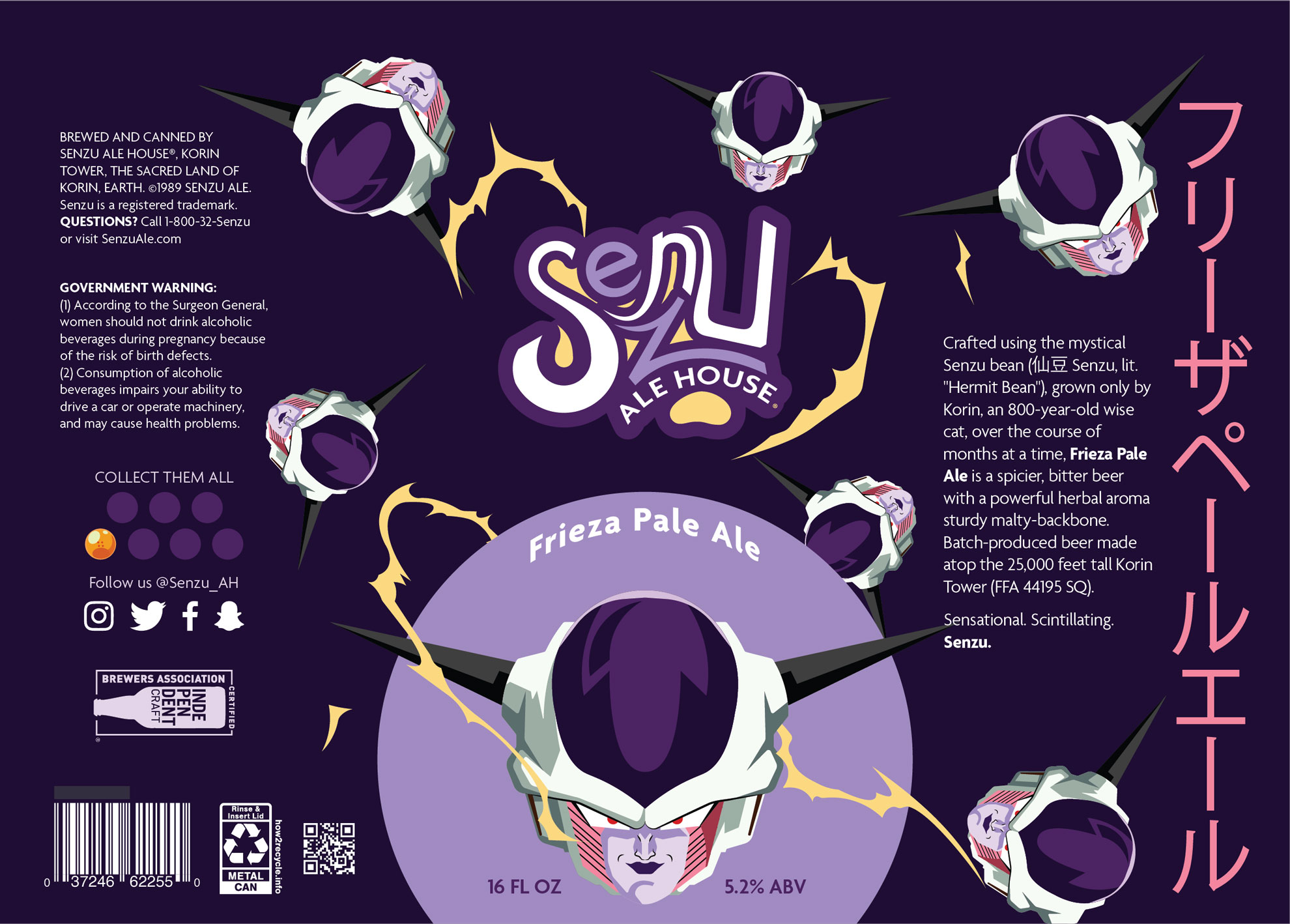 Senzu Ale House 16oz beer label