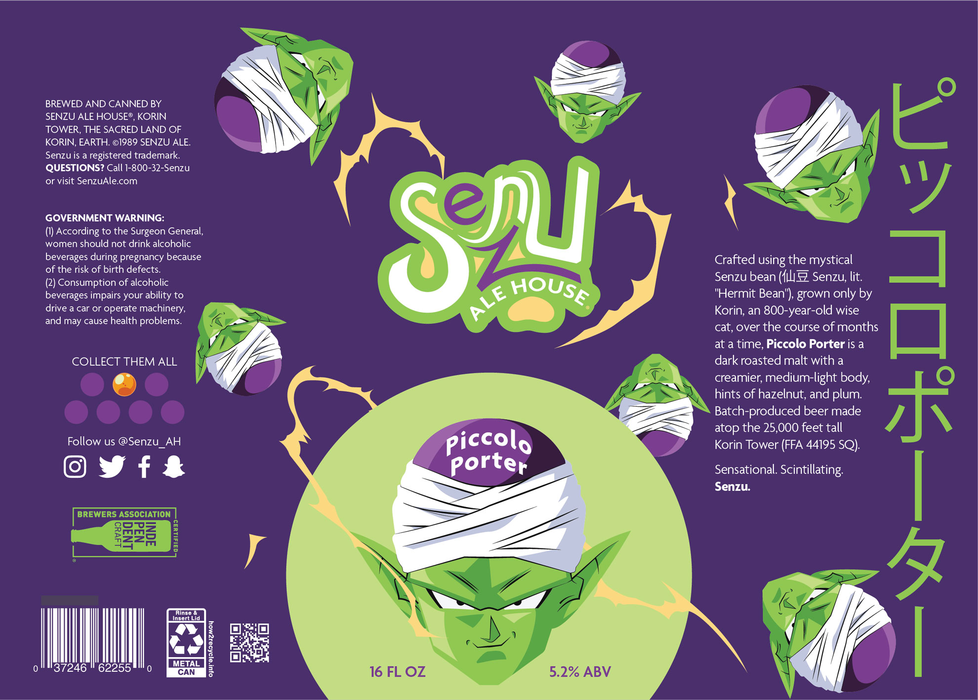 Senzu Ale House 16oz beer label